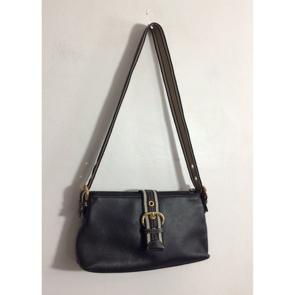The SAK Black Leather Baguette Shoulder Purse Handbag Y2K Strap